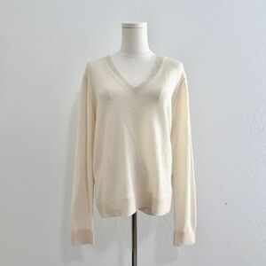 Theory Cream Cashmere V-Neck Sweater NWT $265 XL